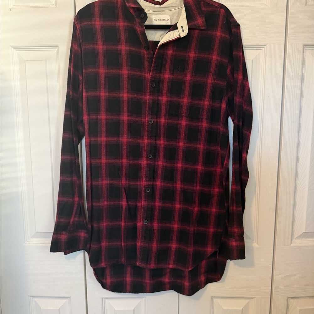 On the Byas Red and Black Plaid Flannel Button Down Shirt